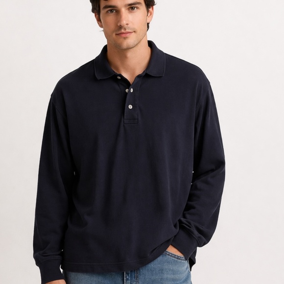 Lands' End Other - Lands’ End Long Sleeve Polo Shirt Navy Blue Cotton - Size L 42-44 Classic Fit